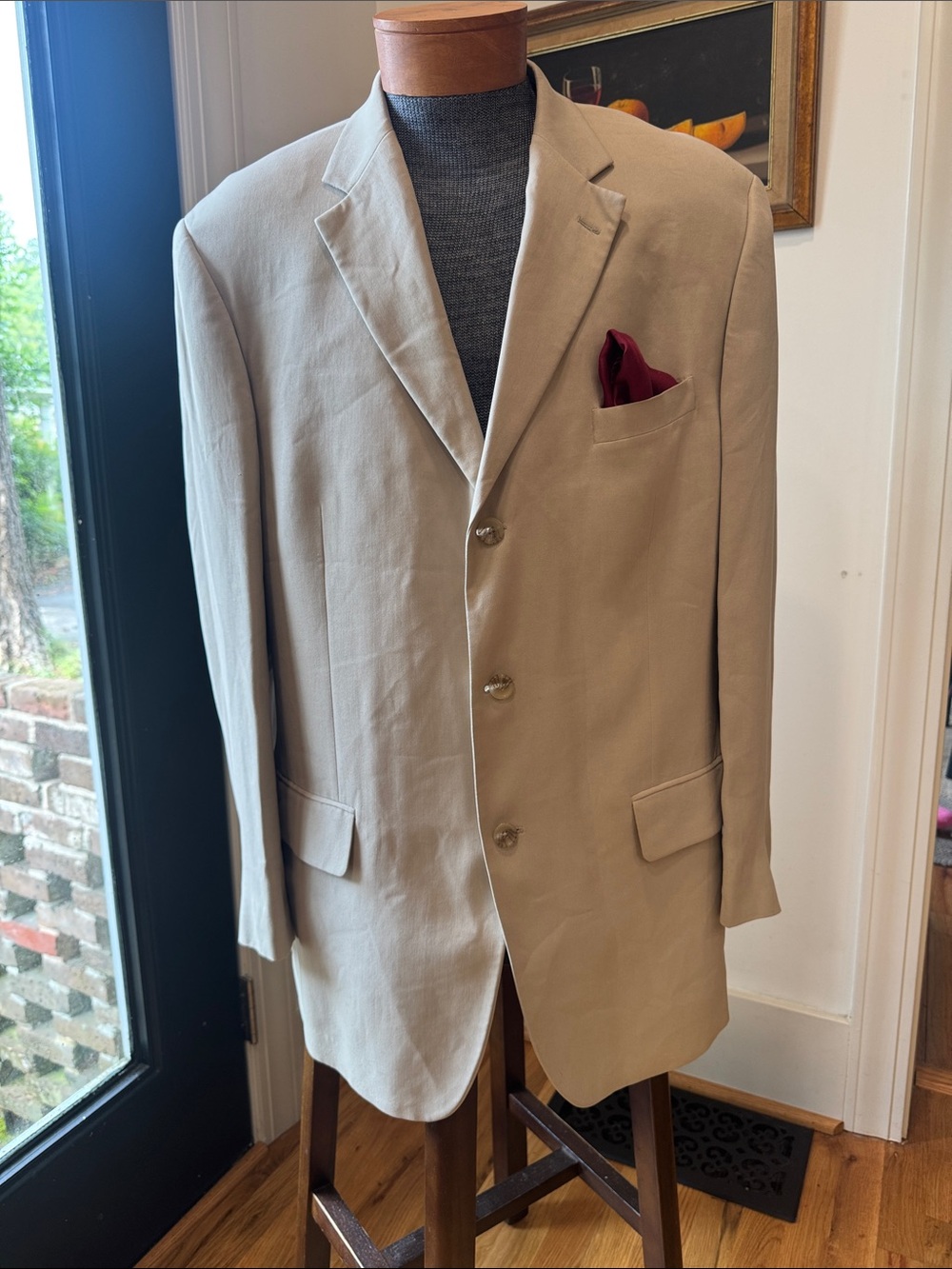 Vintage Joseph & Feiss 100% Silk Tan Blazer - Men's 44 Long